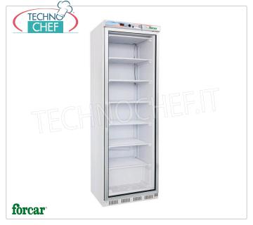 Forcar - Freezer-Freezer Cabinet, STATIC with FIXED EVAPORATING GRILLED SHELVES, 1 Door, ECO, lt.350, Temp.-18°/ -22°C, Class C, mod.G-EF400G Freezer-Freezer Cabinet, STATIC with FIXED EVAPORATING GRID SHELVES, 1 glass door, Eco Line, external structure in sheet metal, internal in ABS, 350 lt., Temp.-18°/-22°C, Gas R290, Class C, V .230/1, Kw.0.38, Weight 76 Kg, dim.mm.600x585x1855h