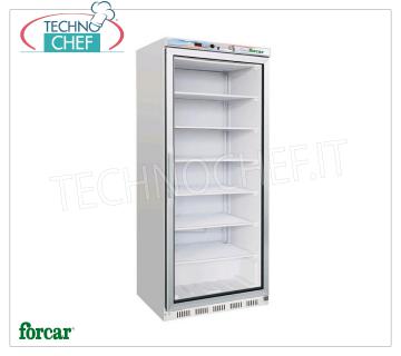 Forcar - Freezer-Freezer Cabinet 1 door, lt.555, Static with FIXED EVAPORATING GRILLED TOPS, Temp.-18°/-22°C, Class C, mod.G-EF600G Freezer-Freezer Cabinet 1 glass door, Static with FIXED EVAPORATING PLATES, ECO Line, external structure in sheet metal, internal structure in ABS, lt.555, Temp.-18°/-22°C, Gas R290, Class C, V.230 /1, Kw.0,48, Weight 94 Kg, dim.mm.777x695x1895h