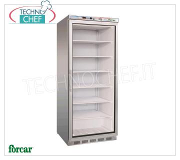 Forcar - Freezer-Freezer Cabinet 1 door, lt.555, Static With FIXED EVAPORATING GRILLED SHELVES, Temp.-18°/-22°C, Class C, mod.G-EF600GSS Freezer-Freezer Cabinet 1 glass door, Static with FIXED EVAPORATING GRILLED SHELVES, ECO Line, external structure in stainless steel, 555 lt, Temp.-18°/-22°C, Gas R290, Class C, V.230/1 , Kw.0,48, Weight 94 Kg, dim.mm.777x695x1895h