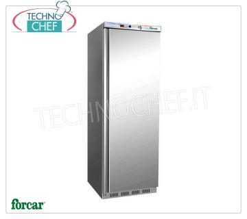 Forcar - 1 Door Refrigerated Cabinet, 340 lt, Static, Temp.+2°/+8°C, Class C, mod.G-ER400SS 1 Door Refrigerator Cabinet, Professional, external structure in stainless steel, internal in ABS, lt.340, Temp.+2°/+8°C, ECOLOGICAL in Class C, Gas R600a, Static with internal fan, V.230/1 , Kw.0,15, Weight 69 Kg, dim.mm.600x585x1855