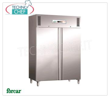 Forcar - 2 Door Cabinet, INOX 304, lt. 1325, Ventilated, Temp. -2 ° / + 8 ° C, Class C, mod.G-GN1410TN 2 Door Refrigerator Cabinet, Professional, lt. 1325, Temp. -2 ° + 8 ° C, ECOLOGICAL in Class C, Gas R290, Ventilated, Gastronorm 2/1, V.230 / 1, Kw.0.32, Weight 195 Kg, dim.mm.1480x830x2010