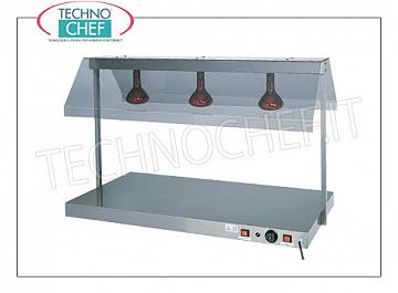 Hot Plan with Infrared Heating Lamps HOT STAINLESS STEEL TOP with INFRARED LAMPS and SIDE DEFLECTORS in polycarbonate, COMPLETE RANGE of 3 models, from 1 to 3 Gastro-Norm 1/1 (530x325 mm) trays, adjustable thermostat from + 30 ° to +90 ° C, V .230 / 1