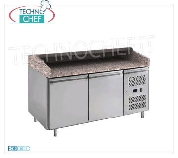 Refrigerated Pizza Counter 2 DOORS, GRANITE top, ECOLOGICAL Class C REFRIGERATED PIZZA COUNTER with 2 DOORS, GRANITE top, temperature -2 ° / + 8 ° C, Ventilated, ECOLOGICAL Gas R600a in Class C, V 230/1, Kw 0,235, Weight 233 Kg, dim.mm.1510x800x1000h.