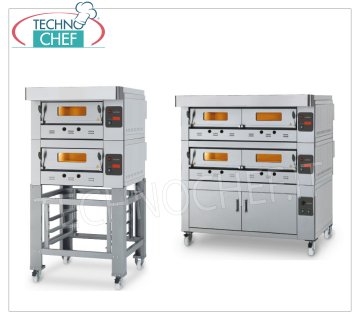 Modular gas pizza oven, ECO GAS line, chamber for 4 pizzas measuring 61x64 cm with refractory top MODULAR gas pizza oven, for 4 pizzas, version with STAINLESS STEEL FRONT, 610x640x150h mm CHAMBER with REFRACTORY TOP, thermal power 12000 Kcal/h, Weight 120 Kg, external dimensions 960x1050x520h mm