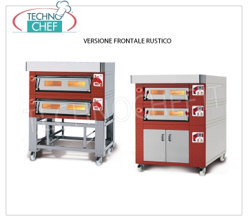 Electric modular pizza oven, EURO STAND line, room with refractory top for 12 pizzas MODULAR electric pizza oven, for 12 pizzas diam. 300 mm, version with RUSTIC FRONT, CHAMBER from 1230x930x170h mm with REFRACTORY TOP, V.400 / 3, Kw.12,5, Weight 220 Kg, external dimensions mm 1620x1260x400h
