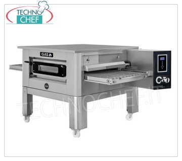 TECHNOCHEF - Gas Tunnel Pizza Oven with 500 mm belt, complete with support, Mod.TUNNELC/50GAS Gas tunnel pizza oven with 500 mm wide stainless steel mesh belt, ventilated cooking, yield 43 pizzas/hour max, complete with base support, Thermal Power Kw 20.1, V.230/1, Gross weight Kg 338, dim.mm .1860x1200x500h