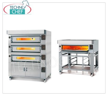 Electric modular pizza oven, EURO CLASSIC line, chamber for 8 pizzas measuring 123x63 cm entirely in refractory material MODULAR electric pizza oven, for 8 pizzas diam. 300 mm, version with STAINLESS STEEL FRONT, CHAMBER COMPLETELY in REFRACTORY mm 1230x630x170h, V.400/3, Kw.8,5, Weight 200 Kg, external dimensions mm 1620x960x400h