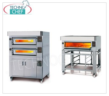 Electric modular pizza oven, EURO STAND line, chamber for 9 pizzas measuring 93x93 cm with refractory top MODULAR electric pizza oven, for 9 pizzas diam. 300 mm, version with STAINLESS STEEL FRONT, 930x930x170h mm CHAMBER with REFRACTORY TOP, V.400/3, 9.5 Kw, Weight 165 Kg, external dimensions 1320x1260x400h mm