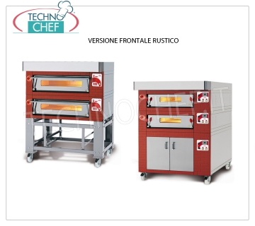 Electric modular pizza oven, EURO CLASSIC line, entirely refractory chamber for 12 pizzas MODULAR electric pizza oven, for 12 pizzas diam. 300 mm, version with RUSTIC FRONT, ROOM COMPLETELY REFRACTORY from 1230x930x170h, V.400 / 3, Kw.12,5, Weight 260 Kg, external dimensions mm 1620x1260x400h