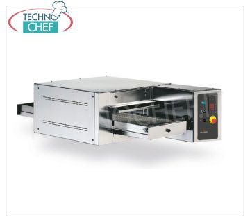 TECHNOCHEF - Electric tunnel pizza oven with 830 mm wide belt, yield 125/238 pizzas/hour, Mod.TCC Static electric tunnel oven with stainless steel mesh belt 830 mm wide, cooking chamber 870x1500x110h mm, V.400/3, Kw 34.00, Weight 233 Kg, external dimensions 1420x2470x410h mm