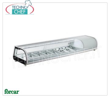 Refrigerated Display Case for Sushi, capacity 8 GN 1/3 trays, brand FORCAR REFRIGERATED DISPLAY CASE for SUSHI, FORCAR brand, capacity 8 GN 1/3 trays, operating temperature 0°/+12°C, V.230/1, Kw.0,19, dim.mm.1800x420x265h