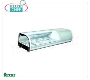 Refrigerated Display Case for Sushi, capacity 4 GN 1/3 trays, Class B, FORCAR brand REFRIGERATED DISPLAY CASE for SUSHI, FORCAR brand, capacity 4 GN 1/3 trays, operating temperature 0°/+12°C, Class B, V.230/1, Kw.0,19, dim.mm.1177x420x265h