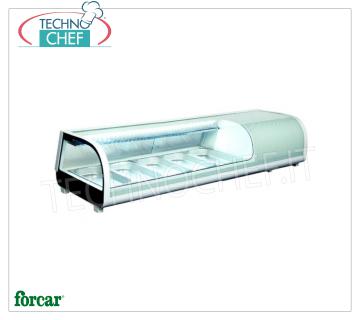 Refrigerated Display Case for Sushi, capacity 5 GN 1/3 trays, Class C, FORCAR brand REFRIGERATED DISPLAY CASE for SUSHI, FORCAR brand, capacity 5 GN 1/3 trays, operating temperature 0°/+12°C, Class C, V.230/1, Kw.0,19, dim.mm.1352x420x265h