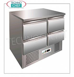 Forcar - Refrigerated table with 4 drawers, Temp. + 2 ° / + 8 ° C, lt. 240, Static, Class C, mod.G-S9014D Refrigerated counter table with 4 drawers, Professional, capacity 240 lt, temperature + 2 ° / + 8 ° C, static refrigeration with agitator, ECOLOGICAL in Class C, Gas R600a, V.230 / 1, Kw 0,155, Weight 89 Kg, dim .mm.900x700x850h