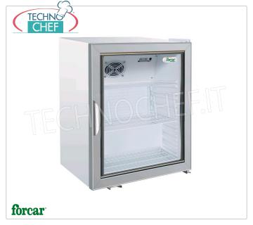 Forcar - Refrigerated Showcase for Drinks, 1 Door, cap.96 bottles, Static, Temp.+2°+8°C, Class B, Mod.G-SC100G Professional Refrigerated Cabinet for Beverages, Snack Line, 1 glass door, external structure in white sheet metal, Static, temperature +2°/+8°C, capacity 96 bottles, Class B, V.230/1, Kw.0,085, Weight 46 Kg, dim.mm.620x543x690h