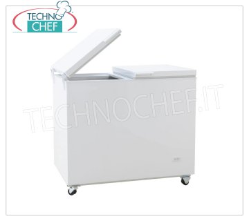 Horizontal WELL freezer, 373 lt., flip-flop system blind door Horizontal cockpit refrigerator, capacity 373 l, version with 'flip flop' folding doors, white exterior, operating temperature -13°/-23°C, V.230/1, Kw.0,256, Weight 63 Kg, dim .mm.1305x720x875h