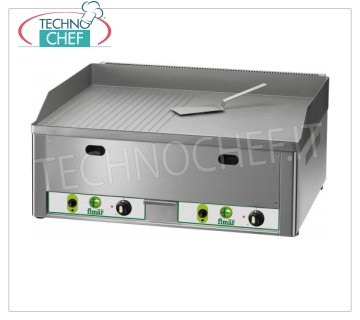 FIMAR - Professional Countertop Gas Fry Top, 1/2 Striped 1/2 Smooth Plate, Model FRY2LM DOUBLE MODULE table-top GAS GRIDDLE with INDEPENDENT CONTROLS, SANDBLASTED STEEL PLATE, half SMOOTH and half RIBBED, methane gas supply, LPG kit supplied, external dimensions. mm 665x600x300h