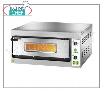 FIMAR - Electric pizza oven, for 4 large pizzas, 1 72x72 cm chamber, mechanical controls, Without PYROMETER, mod. FYL4 ELECTRIC PIZZA OVEN with 1 CHAMBER mm.720x720x140h, with GLASS DOOR, refractory hob, 2 ADJUSTABLE THERMOSTATS for TOP and TOP, temp. from +50° to +500 °C, Kw.6, Weight 86 Kg, dim .external mm.1010x850x420h