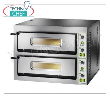 FIMAR - Electric pizza oven for 4+4 large pizzas, 2 independent chambers, without PYROMETER, mod. FYL4+4 ELECTRIC PIZZA OVEN for 4+4 large pizzas, 2 independent chambers of mm.720x720x140h, refractory cooking top, 4 ADJUSTABLE THERMOSTATS for TOP and TOP, temp. from +50° to +500 °C, V.230/1, Kw.6, Weight 146 Kg, external dimensions mm.1010x850x420h