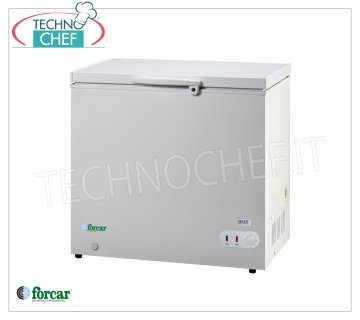 Forcar - PIT FREEZER, 252 lt, Temp. ≤ -18, Static, Class F, mod.G-BD305S Horizontal chest freezer, ECO Line, white painted steel exterior, capacity 252 litres, temperature ≤ -18, static refrigeration, ECOLOGICAL in CLASS F, Gas R600a, V.230/1, Kw.0.072, Weight 40 Kg, dim .mm.1125x580x850h