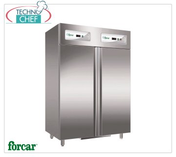 Forcar - Combined Fridge-Freezer Cabinet INOX 304, 2 Doors, 2 temperatures, mod.G-GN1200DT Professional 2-door combined refrigerator/freezer cabinet, double temperatures -2°/+8°C, -18°/-22°C, 552+552 litres, with fan and internal air conveyor, R290 gas, Gastronorm 2/ 1, Kw.0.260+0.510, Weight 195 Kg, dim.mm.1340x830x2010h