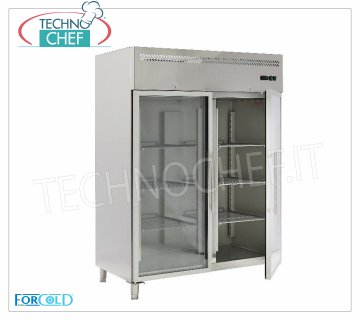 Forcold - Ventilated Refrigerated Cabinet, 2 doors, lt.1300, Temp.-2°/+8°C, Class C, mod.G-GN1410TNG-FC Professional Refrigerator Cabinet, 2 glass doors, lt.1.300, Temp.-2°/+8°C, Ventilated, Gas R290, Class C, Gastronorm 2/1, V.230/1, Kw.0,508, Weight 206 Kg, dim.mm.1480x830x2010h