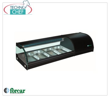 Forcar - Refrigerated display case for Sushi, capacity 4 GN 1/3 containers h 40 mm, mod.G-SSS1200 Refrigerated display case for Sushi, capacity 4 GN 1/3 containers, Class B, temperature +0°/+6°C, V.230/1, Kw.0.16, dim.mm.1200x415x300h