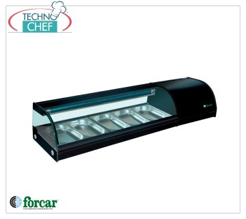 Forcar - Refrigerated display case for Sushi, capacity 5 GN 1/3 containers h 40 mm, mod.G-SSS1500 Refrigerated display case for Sushi, capacity 5 GN 1/3 containers, Class B, temperature +0°/+6°C, V.230/1, Kw.0.16, dim.mm.1500x415x300h