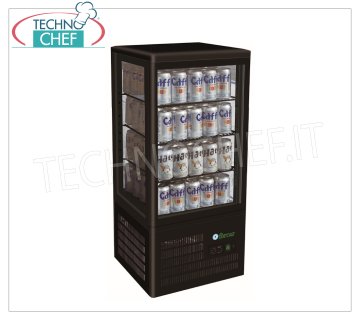Forcar - Display Fridge for Drinks, 1 Door, 58 lt, Ventilated, temp.+2°/+8°C, Class C, mod.G-TCBD68B Professional Refrigerator for Beverages, glass on 4 sides, 1 door, ventilated, temp. +2°/+8°C, capacity 58 litres, Class C, LED lighting, complete with 3 grids, V.230/1 , Kw.0,16, Weight 33 Kg, dim.mm.428x386x924h