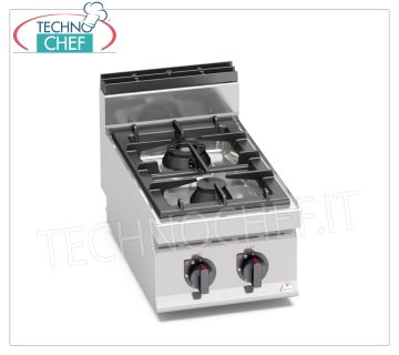 TECHNOCHEF - GAS COOKER 2 BURNERS TOP, Kw.14,00, Mod.G7F2BP 2 BURNERS GAS COOKER TOP, BERTO'S, MACROS 700 Line, MAX POWER Series, thermal power Kw.14,00, Weight 27 Kg, dim.mm.400x700x290h