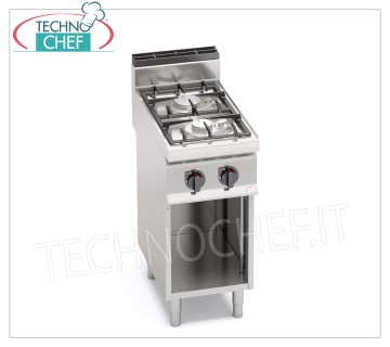 TECHNOCHEF - 2 BURNERS GAS COOKER on OPEN CABINET, Kw.9,5, Mod.G7F2MPW 2 BURNERS GAS COOKER on OPEN CABINET, BERTO'S, MACROS 700 Line, ECO POWER Series, thermal power Kw.9,5, Weight 30 Kg, dim.mm.400x700x900h