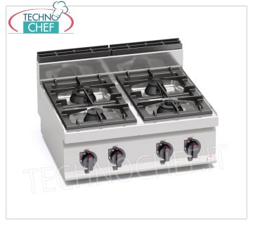 TECHNOCHEF - GAS COOKER 4 BURNERS TOP, Kw.28, Mod.G7F4BP 4 BURNERS GAS COOKER TOP, BERTO'S, MACROS 700 Line, MAX POWER Series, thermal power Kw.28,00, Weight 51 Kg, dim.mm.400x700x290h