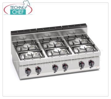 TECHNOCHEF - GAS COOKER 6 BURNERS TOP, Kw.33,5, Mod.G7F6BPW 6 BURNERS GAS COOKER TOP, BERTO'S, MACROS 700 Line, ECO POWER Series, thermal power Kw.33,5, Weight 49 Kg, dim.mm.1200x700x290h