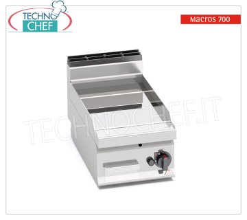 GAS GRIDDLE with SMOOTH PLATE in POLISHED compound, Mod. G7FL4B/CPD GAS GRIDDLE with SMOOTH PLATE in Compoun GLOSS finish, module with 393x500 mm COOKING AREA, thermal power Kw. 6.9, weight 38 kg, dim.mm.400x714x290h