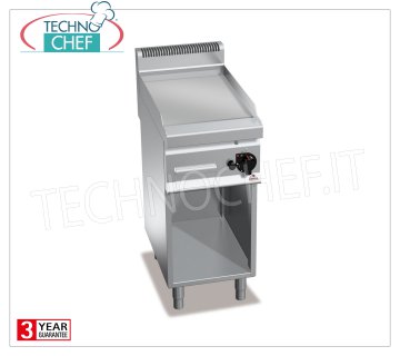 GAS FRY TOP with SMOOTH MULTIPAN PLATE, on OPEN CABINET, mod.G7FL4M GAS FRY TOP with SMOOTH PLATE, BERTOS, MACROS 700 Line, MULTIPAN Series, 1 module on OPEN CABINET with COOKING ZONE 395x500 mm, heat output Kw.6.9, Weight 50 Kg, dim.mm.400x700x900h