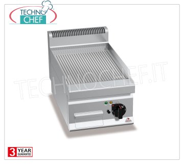 GAS FRY TOP with MULTIPAN STRIPED PLATE, TOP module, model G7FR4B GAS FRY TOP with STRIPED PLATE, BERTOS, MACROS 700 Line, MULTIPAN Series, 1 TOP module with 395x500 mm COOKING ZONE, heat output Kw.6.9, Weight 38 Kg, dim.mm.400x700x290h