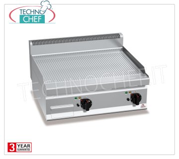 GAS FRY TOP with MULTIPAN STRIPED PLATE, TOP module, mod.G7FR8B-2 GAS FRY TOP with STRIPED PLATE, BERTOS, MACROS 700 Line, MULTIPAN Series, DOUBLE TOP module with 795x500 mm COOKING ZONE, INDEPENDENT CONTROLS, heat output Kw.13.8, Weight 70 Kg, dim.mm.800x700x290h