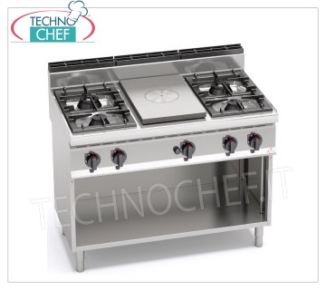 TECHNOCHEF - COMBINED KITCHEN with HOB and 4 BURNERS on OPEN CABINET, Kw.28,00, Mod.G7T4P4FM COMBINED KITCHEN with GAS HOB and 4 BURNERS on OPEN CABINET, BERTOS, MACROS 700 Line, HIGH POWER Series, thermal power 28.00 Kw, weight 110 Kg, dim.mm.1200x700x900h