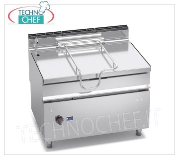 Technochef - Gas Bratt Pan, Motorized Overturning, Capacity lt.120, Mod.G9BR12/I+RM Gas tilting bratt pan, BERTOS, MAXIMA 900 Line, MAXI-120 Series, with 120 lt. stainless steel tank, motorized tilting, Thermal power Kw.30, Weight 230 Kg, dim.mm.1200x900x900h