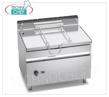 Technochef - Gas bratt pan, motorized tilting, 120 lt capacity, Mod.G9BR12/I+RM Tilting gas bratt pan, BERTOS, MAXIMA 900 line, MAXI-120 series, with 120 liter stainless steel bowl, motorized tipping, thermal power Kw.30, weight 230 Kg, dim.mm.1200x900x900h