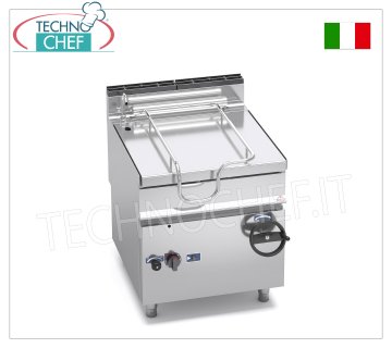 Technochef - Gas bratt pan, manual tilting, 80 lt capacity, Mod.G9BR8/I Tilting gas bratt pan, BERTOS, MAXIMA 900 line, MAXI-80 series, with 80 liter stainless steel bowl, manual tipping, thermal power Kw.20, weight 147 Kg, dim.mm.800x900x900h