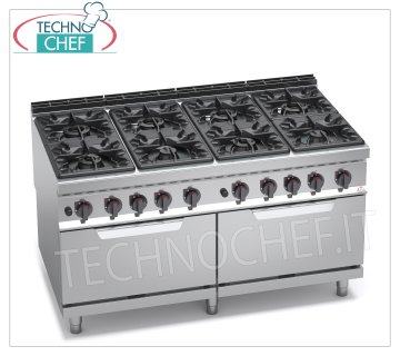 TECHNOCHEF - 8 BURNERS GAS COOKER on 2 GN 2/1 GAS OVENS, mod. G9F8+2FG GAS COOKER 8 BURNERS on 2 GAS OVENS GN 2/1, BERTOS MAXIMA 900 Line, HIGH POWER Series, tot. Kw.84,6, Weight 260 Kg, dim.mm.1600x900x900h