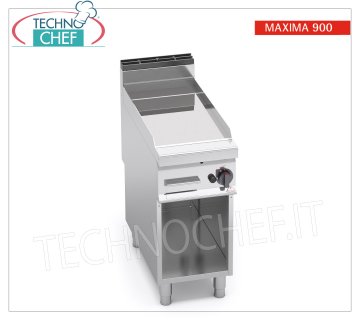 GAS GRIDDLE with SMOOTH compound PLATE, Mod. G9FL4M/CPD GAS GRIDDLE with SMOOTH PLATE, BERTO'S MAXIMA 900 line, TOP module with 396x667 mm COOKING AREA, thermal power Kw. 10, weight 66 kg, dim.mm.400x900x900h