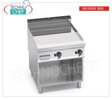 GAS GRIDDLE with SMOOTH compound PLATE, Mod. G9FL8M-2/CPD GAS GRIDDLE with SMOOTH PLATE, BERTO'S MAXIMA 900 line, TOP module with 796X667 mm COOKING AREA, thermal power Kw. 20, weight 122 kg, dim.mm.800x900x900h