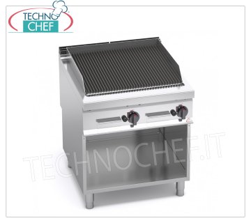 TECHNOCHEF - GAS LAVA STONE GRILL, DOUBLE module on OPEN COMPARTMENT, Mod.G9PL80M/G GAS LAVA STONE GRILL, BERTO'S, MAXIMA 900 Line, COMFORT POWER Series, DOUBLE module on OPEN COMPARTMENT with 760x700 mm COOKING ZONE, INDEPENDENT CONTROLS, thermal power Kw.18,00, Weight 100 Kg, dim.mm.800x900x900h