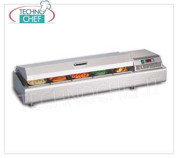 Technochef - HOT COUNTER CABINET, GASTROSERVICE line, temp. + 30 ° / + 70 ° C Hot counter display with curved stainless steel lid, tray capacity: all formats GN - H max 100 mm, temperature + 30 ° / + 70 ° C, V.230 / 1, Kw. 1.00, Weight 17 Kg, dim. mm.1023x380x238h