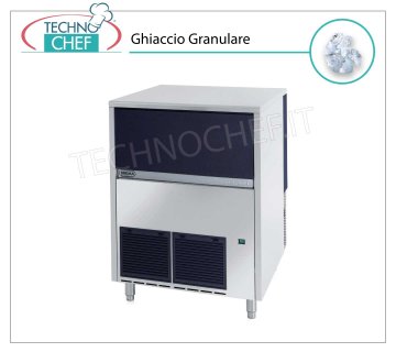 GRANULAR ICE MACHINE 155 Kg/24h, DEPOSIT 40 kg Granular ice maker, 40Kg deposit, stainless steel exterior, air-cooled, V 230/1, Kw 0.65, yield 155 Kg/24 hours, dimensions 738x690x920h mm, weight 85 Kg.