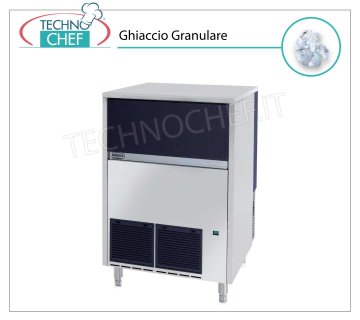 GRANULAR ICE MACHINE 155 Kg/24h, DEPOSIT 55 kg Granular ice maker, 55Kg deposit, stainless steel exterior, air-cooled, V 230/1, Kw 0.65, yield 155 Kg/24 hours, dimensions 738x690x1020h mm, weight Kg 94.