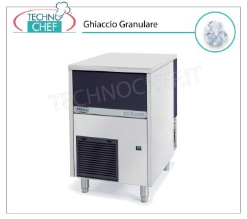 GRANULAR ICE MACHINE 95 Kg/24h, DEPOSIT 20 kg Granular ice maker, 20 Kg deposit, stainless steel exterior, air-cooled, V 230/1, Kw 0.55, yield 95 Kg/24 hours, dimensions 500x660x690h mm, weight 59 Kg.