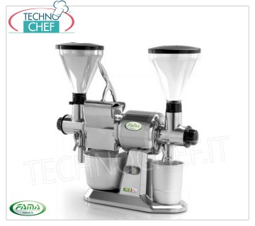 FAMA - Professional Coffee Grinder/Grater and Pepper, hourly yield: coffee-pepper 10+10 Kg / cheese 50 Kg, mod.FGCP Professional Combined Grater and Pepper Grinder, hourly production: coffee-pepper Kg.10+10 / cheese 50 Kg, Rpm 1400, V.400/3, Kw.0,75, Weight 23 Kg, dim.mm.260x650x650h
